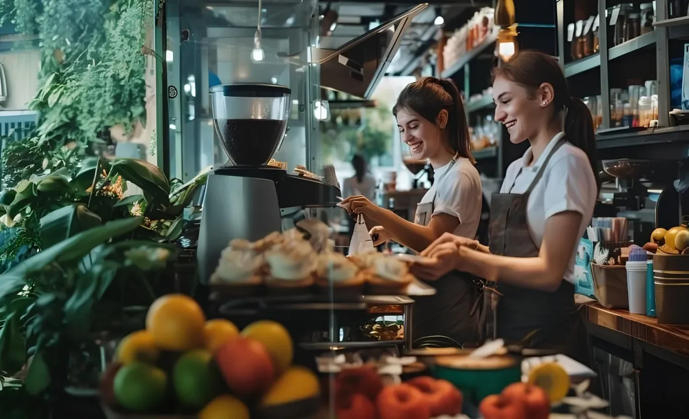 Pusaudži strādā kafejnīcā 